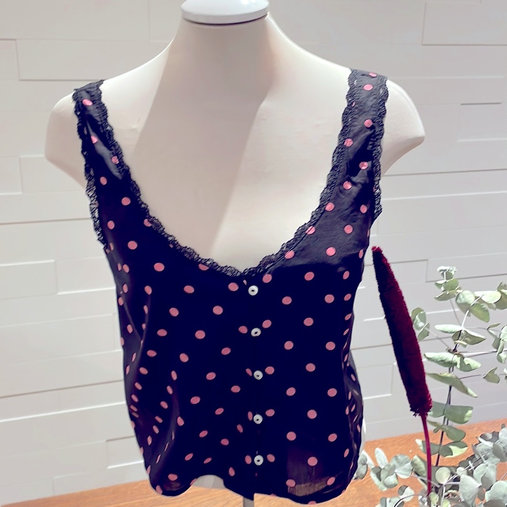 (2/$30) Victoria’s Secret black with pink polka dot button down top XS